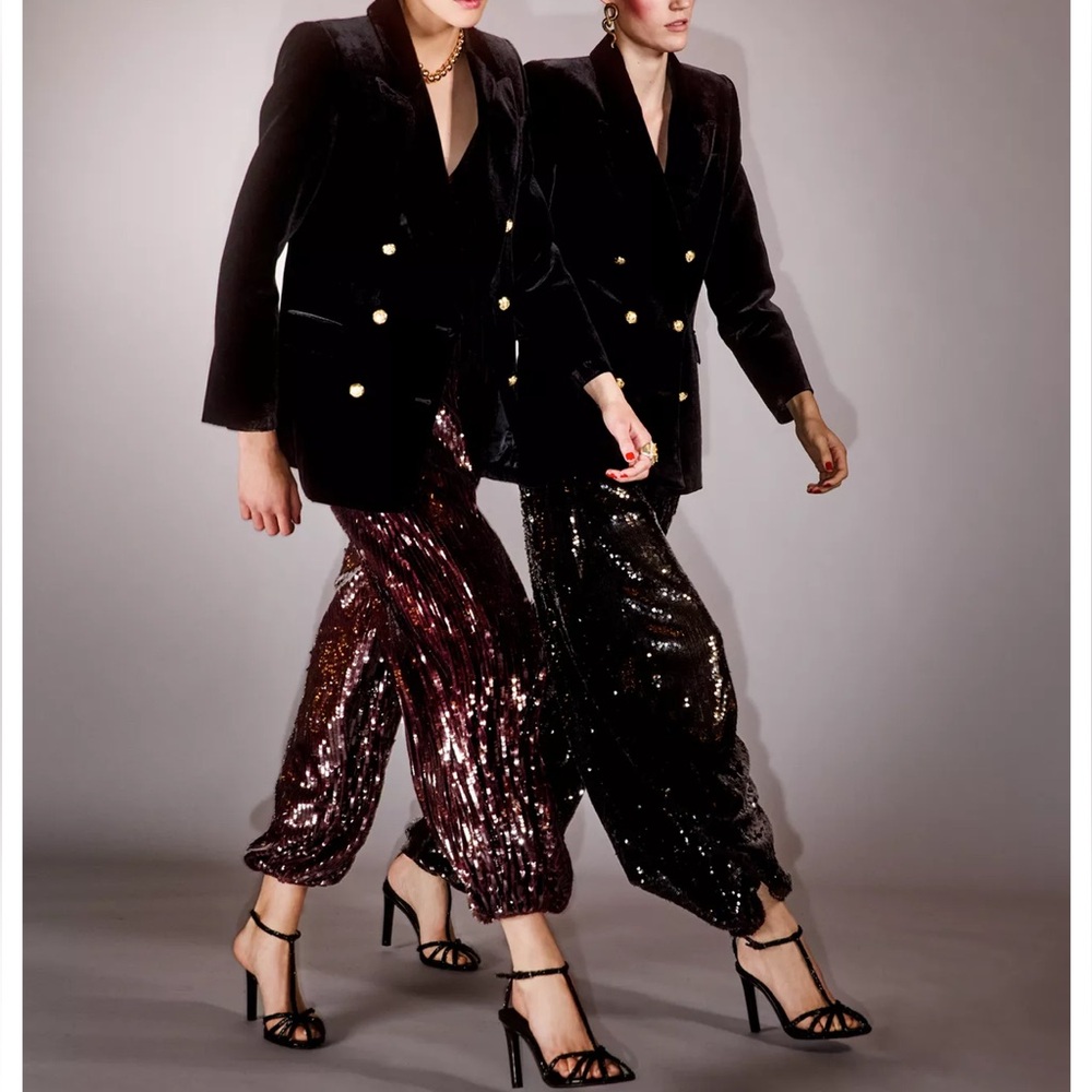 Zara ZW Collection Limited Edition Sequin Ballon Jumpsuit Brown NWT